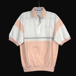 Boston Harbour Vintage Mens Colorblock Polo Shirt Peach White Size‎ M RN 31775